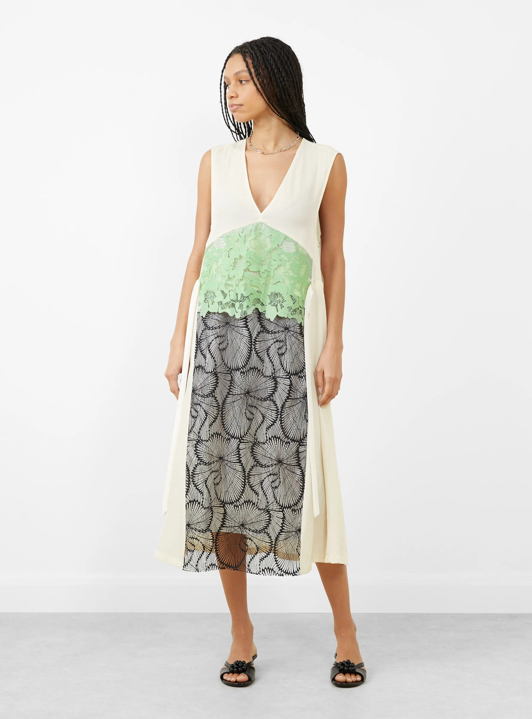 Acetate Twill Lace Dress Off White