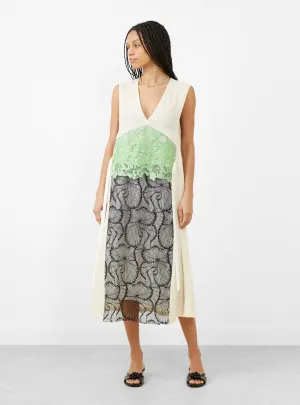 Acetate Twill Lace Dress Off White