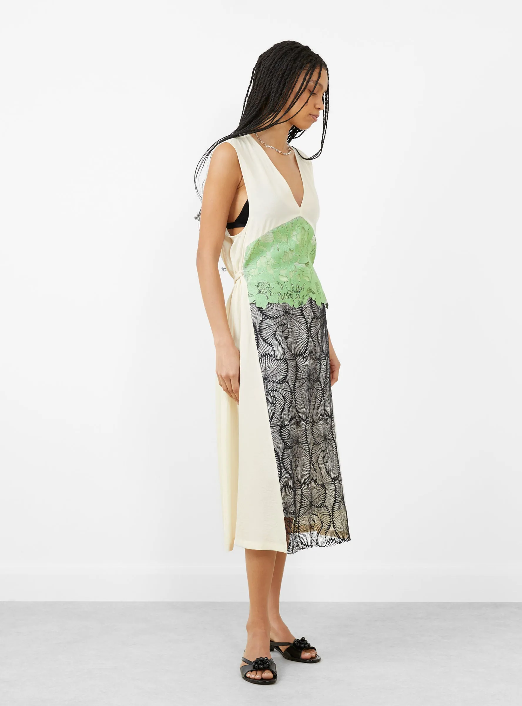 Acetate Twill Lace Dress Off White