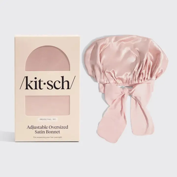 Adjustable Oversized Satin Bonnet- Blush