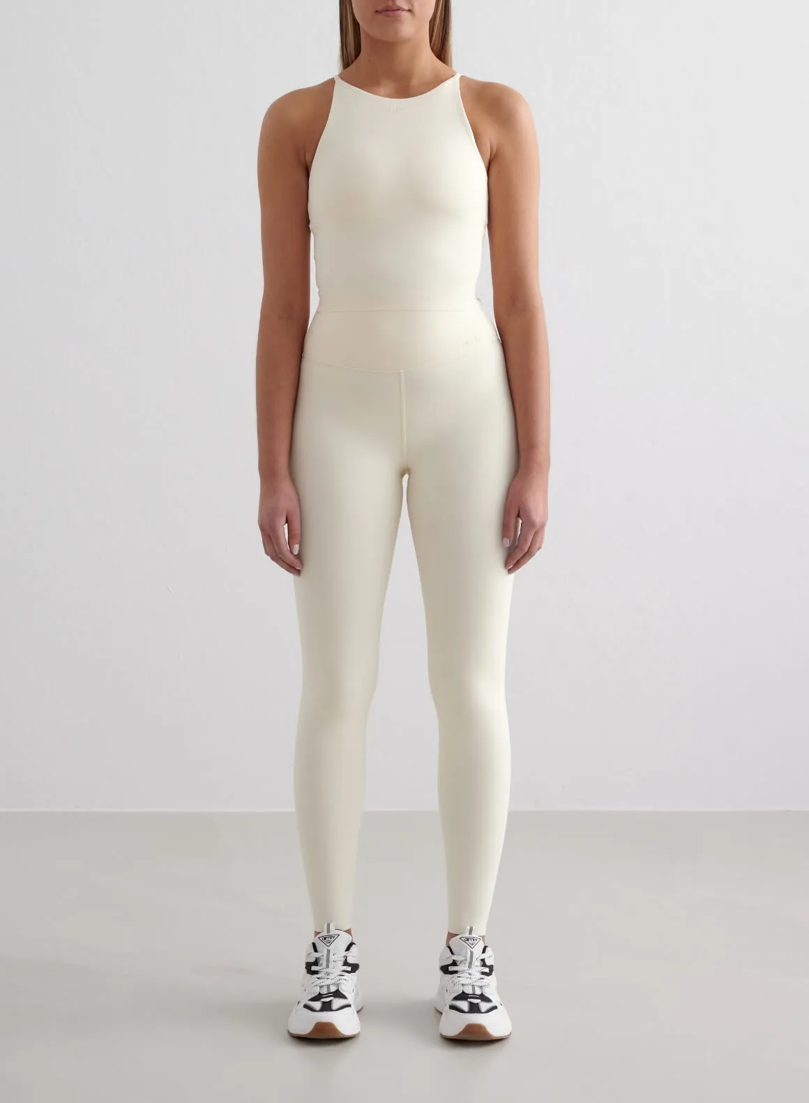 Almond White Sense Tights & Halter Bralette Set