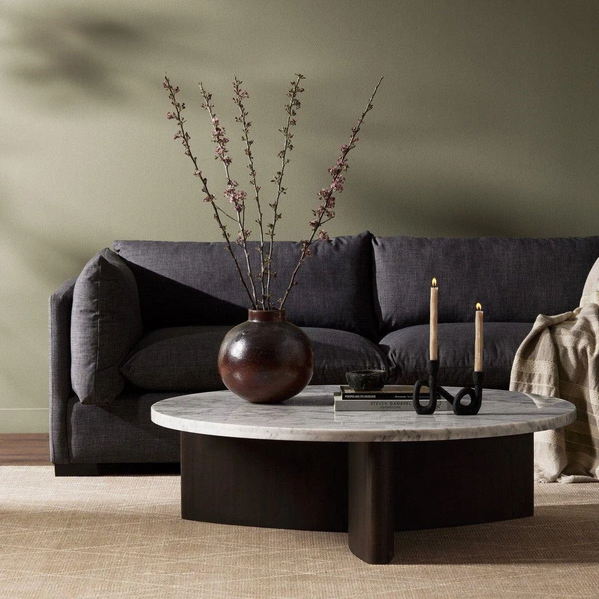 Amadis Coffee Table - Italian White Marble w/ Smoked Black Base