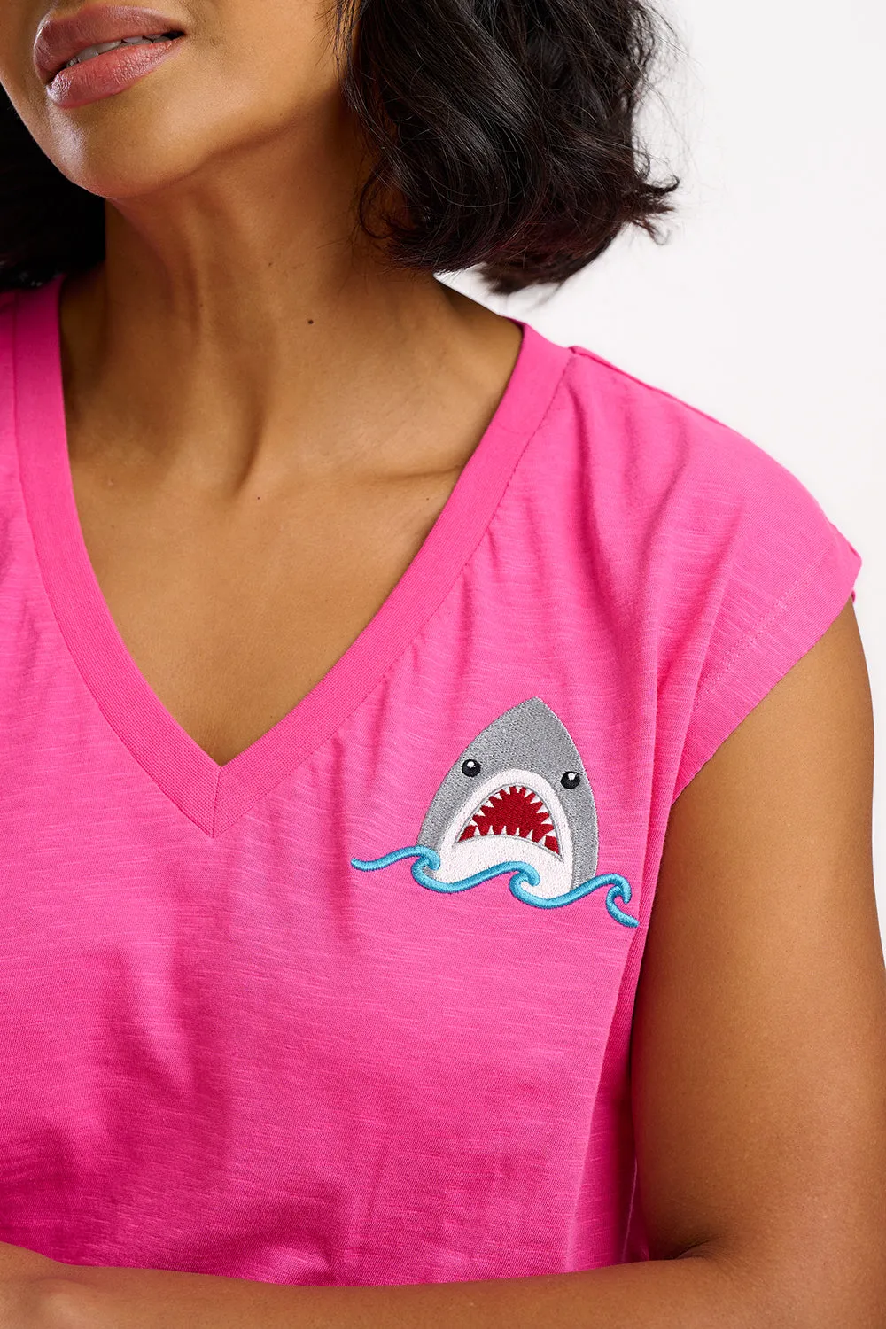 Ariana V-Neck Tank T-shirt - Pink. Fin-tastic Shark