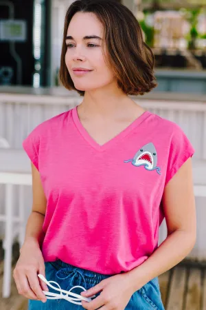 Ariana V-Neck Tank T-shirt - Pink. Fin-tastic Shark
