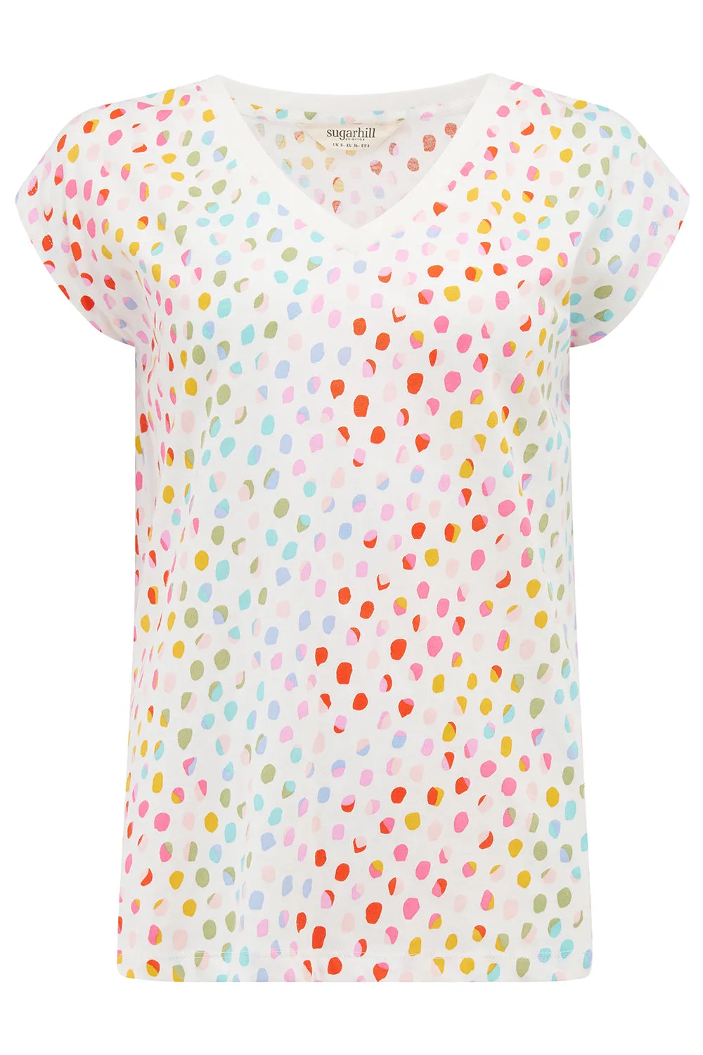 Ariana V-Neck Tank T-Shirt - White. Rainbow Pebbles