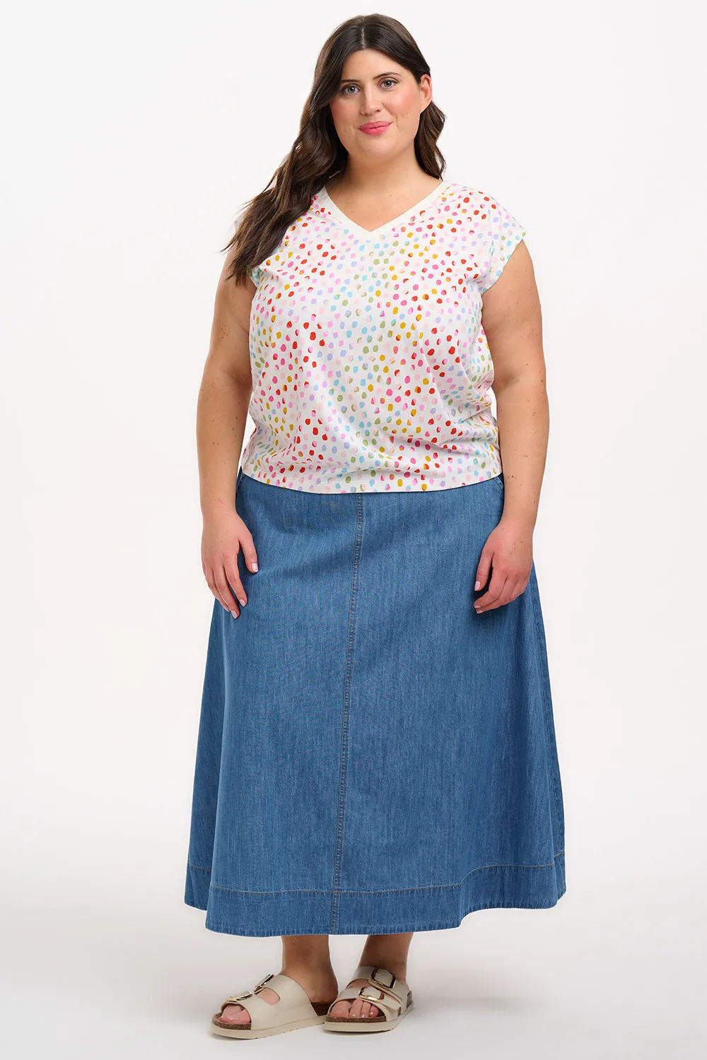 Ariana V-Neck Tank T-Shirt - White. Rainbow Pebbles