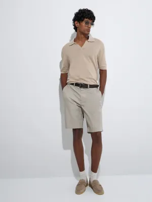 Ascot Beige Solid Relaxed-Fit Cotton-Blend Polo T-Shirt