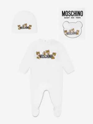 Baby Teddy Bear Logo Babygrow Set in White