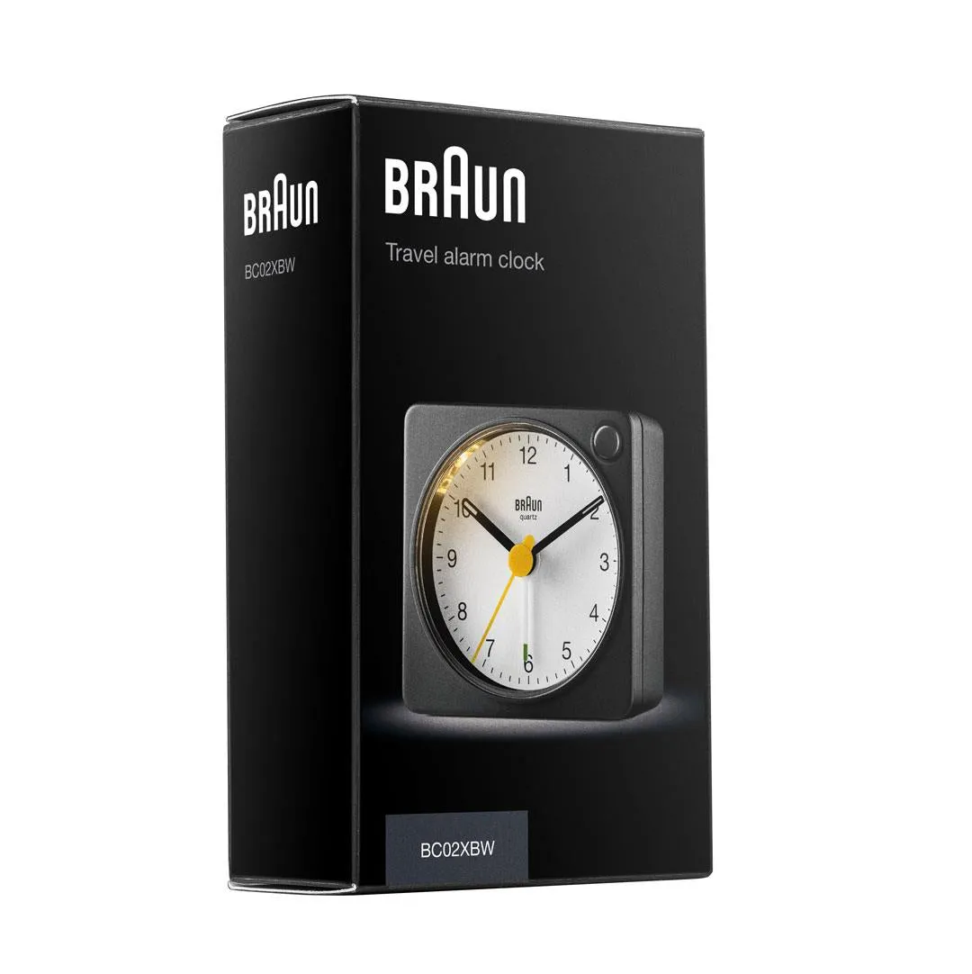 BC02X Braun classic analogue travel alarm clock - black & white