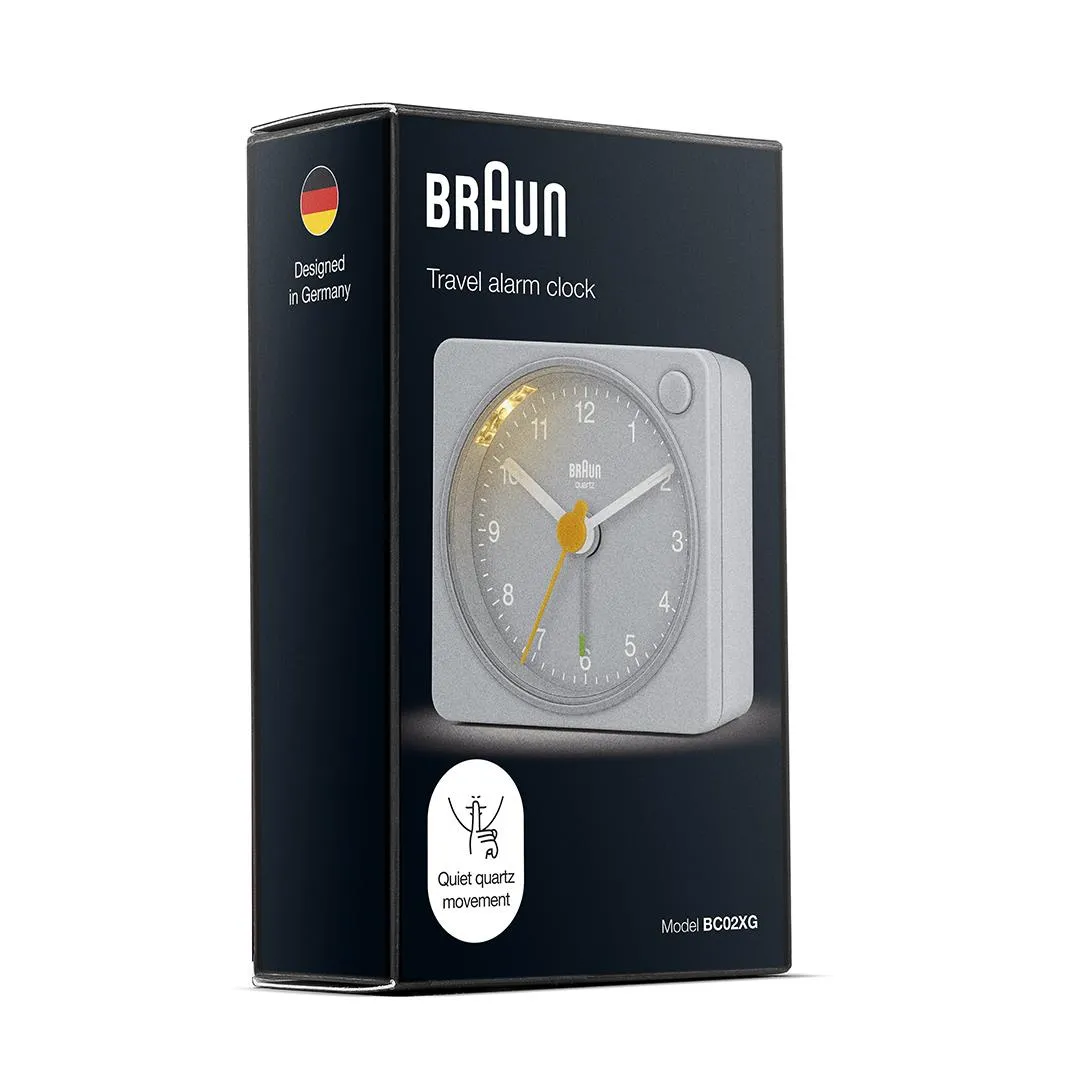 BC02X Braun classic analogue travel alarm clock - grey