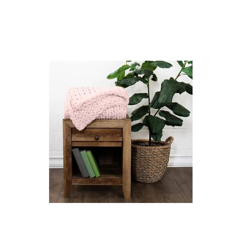 Becky Cameron IEH-THROW-CHKN-BLUSH Blush Chunky Knit Acrylic Throw Blanket, Blush