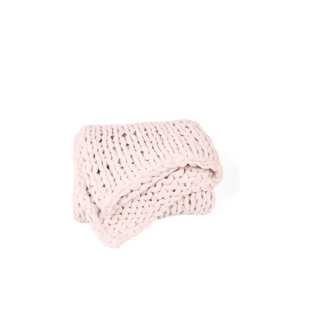 Becky Cameron IEH-THROW-CHKN-BLUSH Blush Chunky Knit Acrylic Throw Blanket, Blush