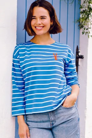 Billie Breton Top - French Blue. Lobster Stripe