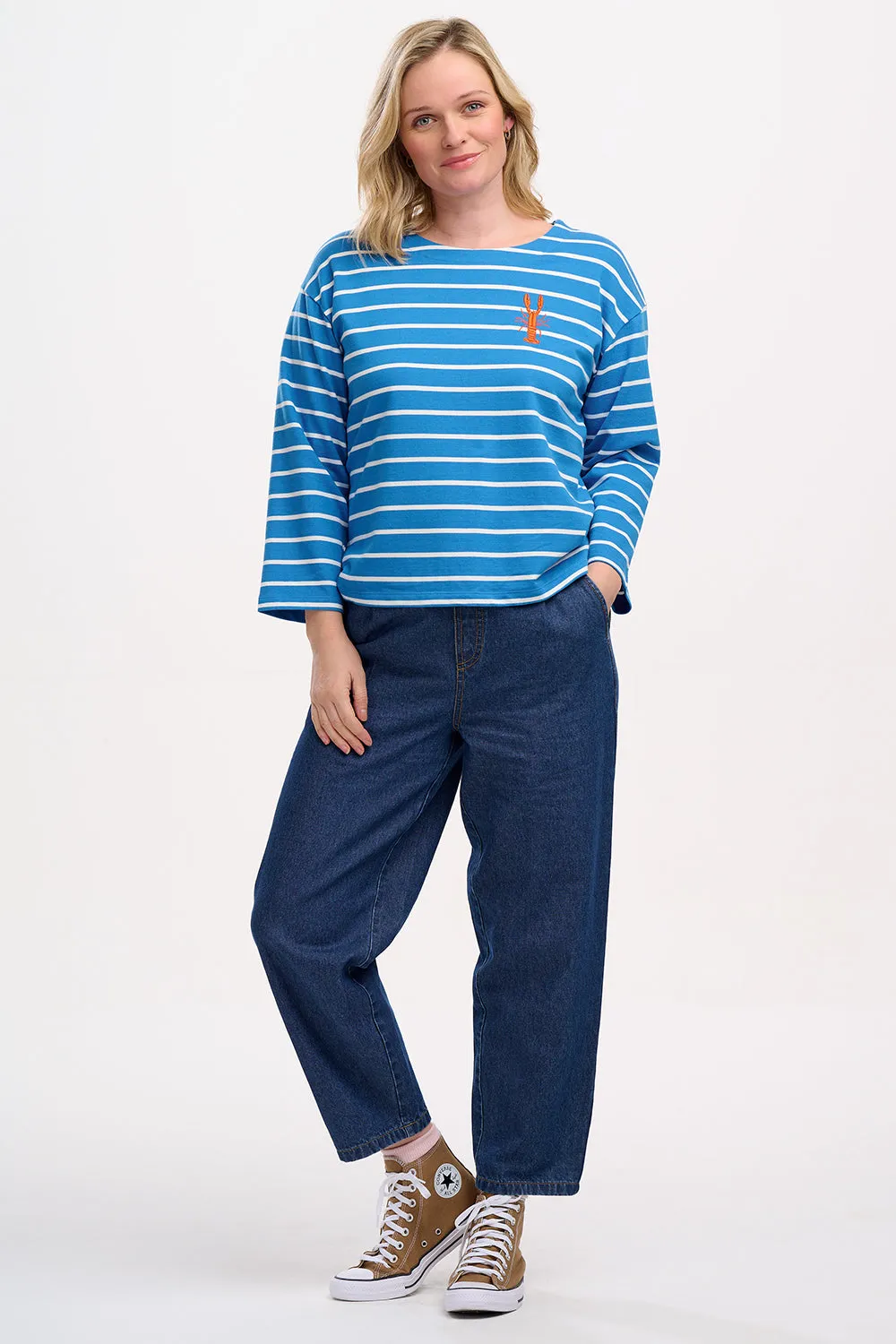 Billie Breton Top - French Blue. Lobster Stripe
