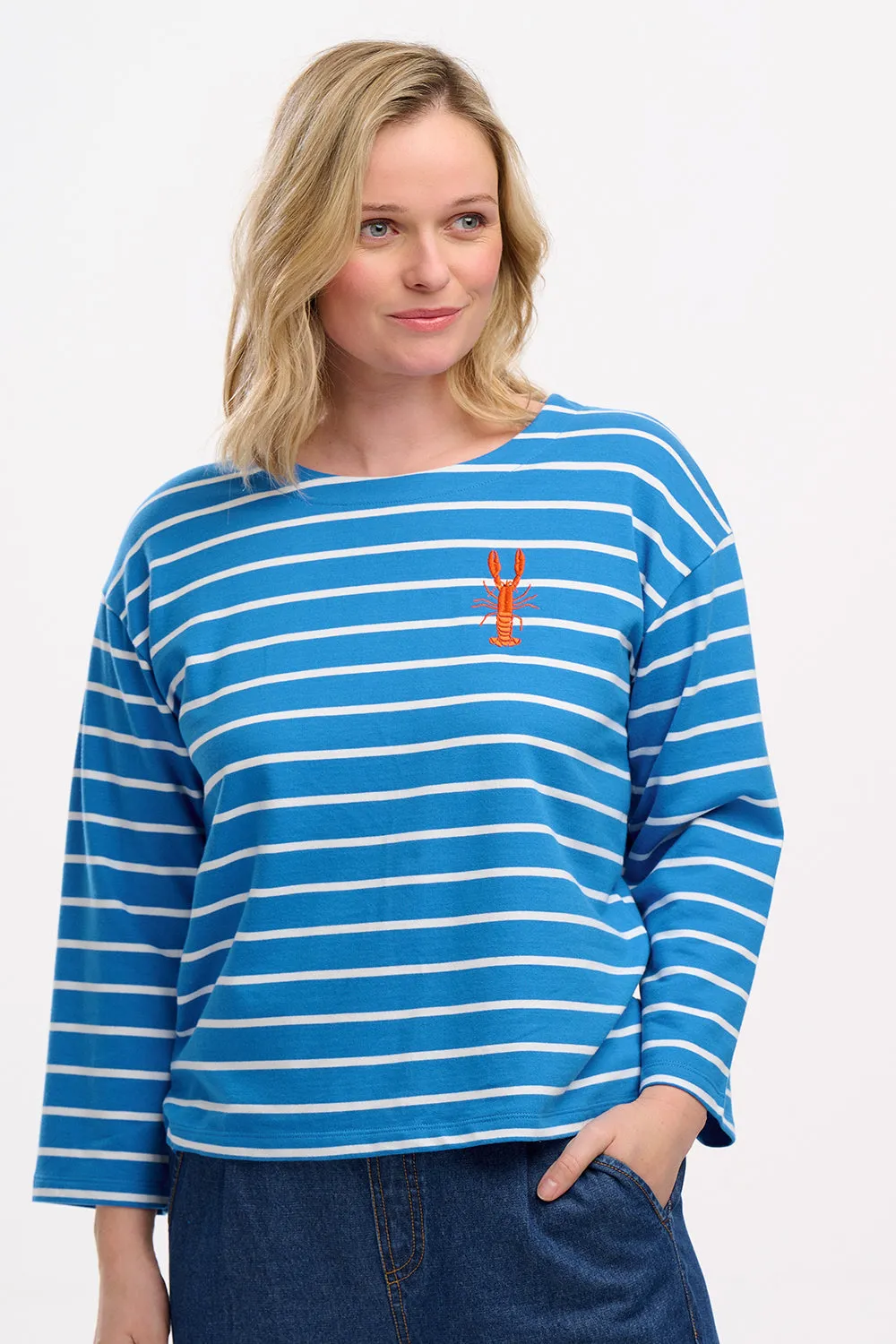 Billie Breton Top - French Blue. Lobster Stripe