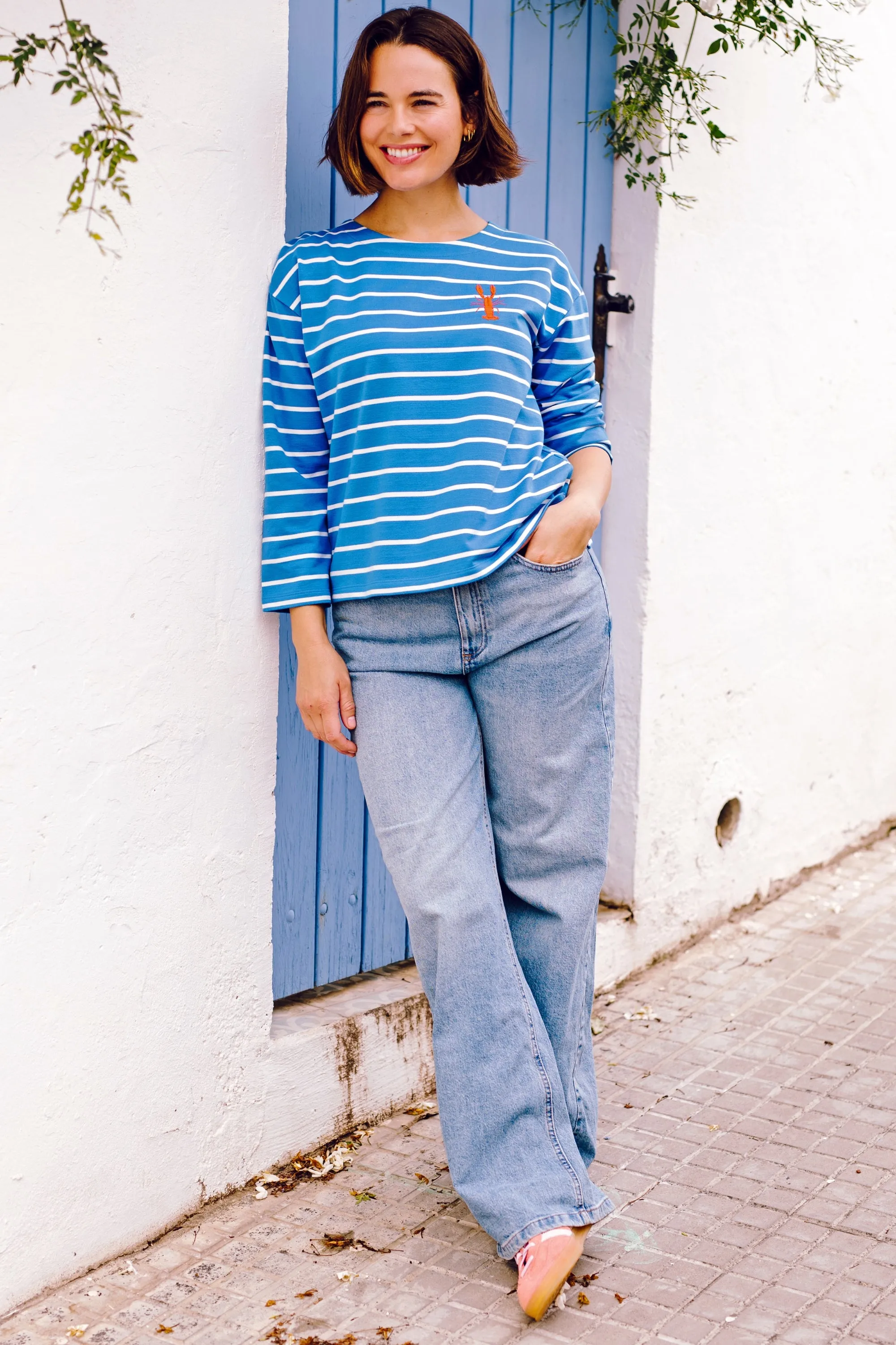 Billie Breton Top - French Blue. Lobster Stripe