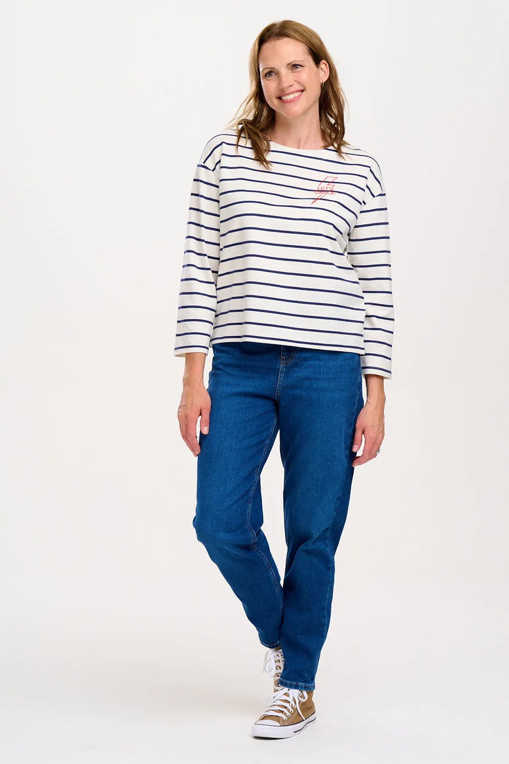 Billie Breton Top - Off White/Navy. Let's Dance