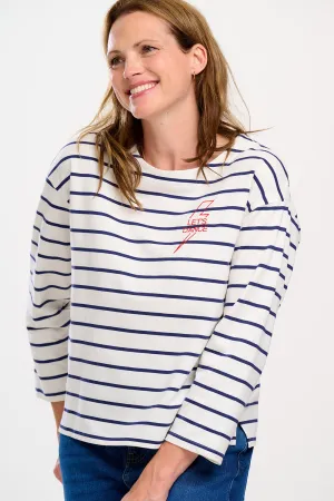 Billie Breton Top - Off White/Navy. Let's Dance