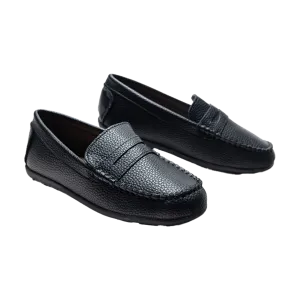 Black Faux Leather Penny Loafers