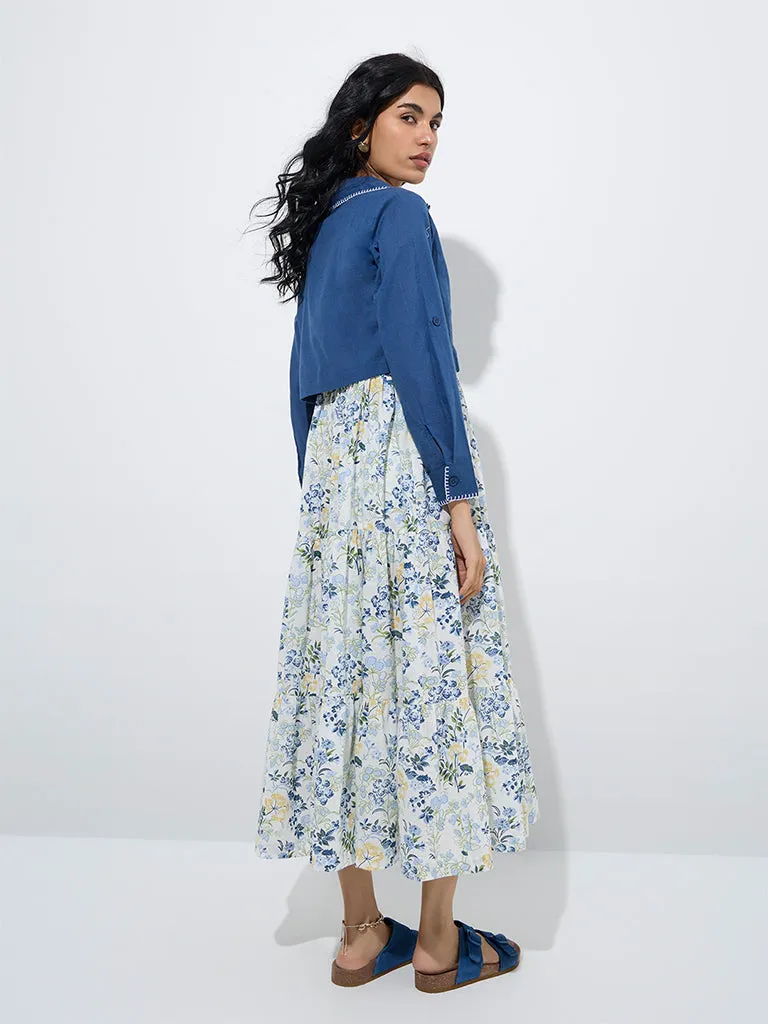 Bombay Paisley Blue Floral Tiered Cotton Dress with Jacket