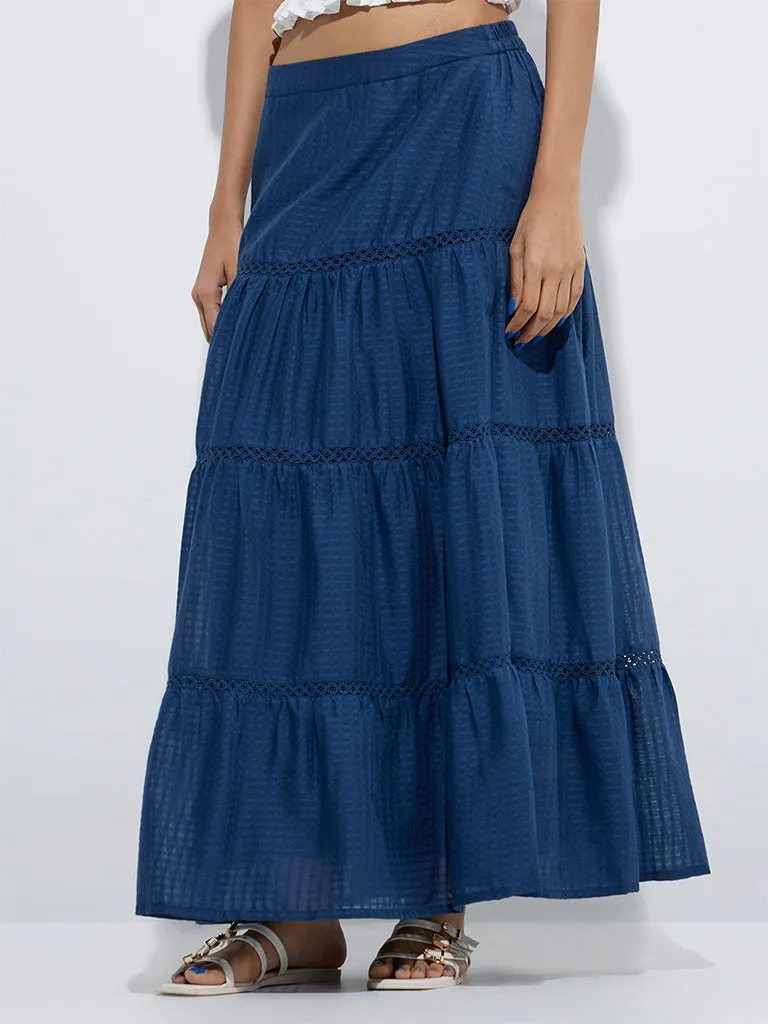 Bombay Paisley Indigo Tiered Cotton Skirt