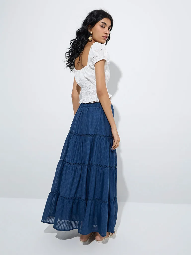 Bombay Paisley Indigo Tiered Cotton Skirt