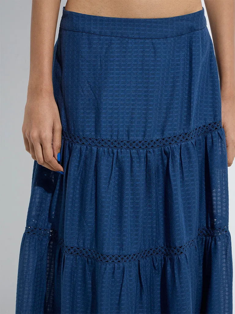 Bombay Paisley Indigo Tiered Cotton Skirt