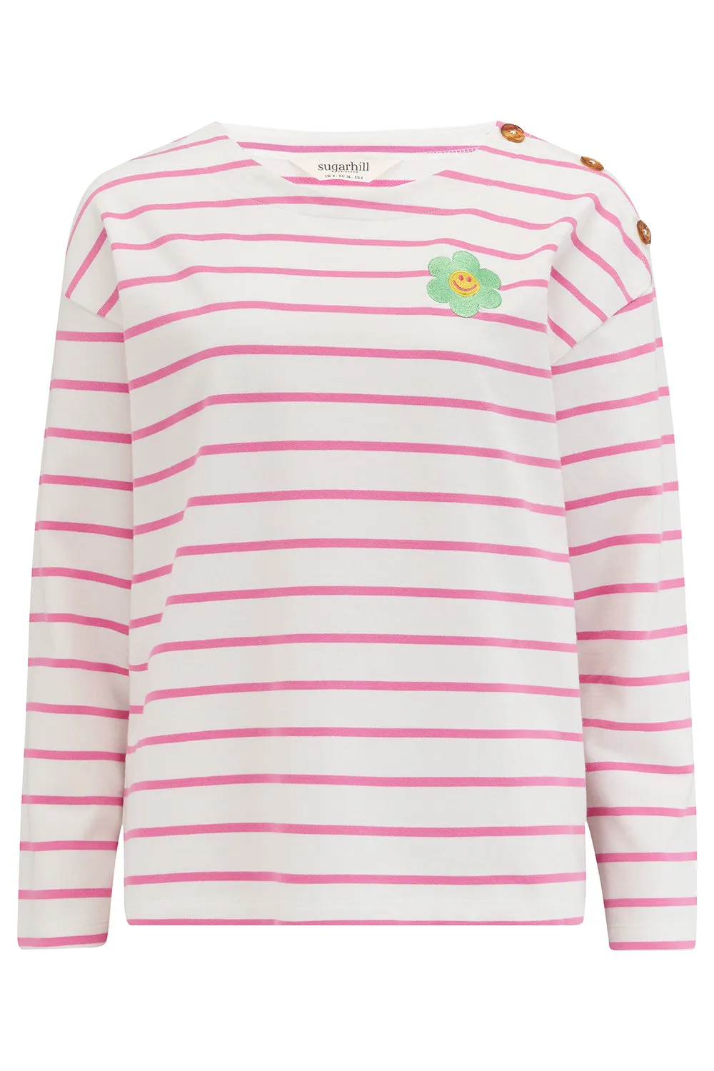 Celine Breton Top - Off-White/Pink. Smiley Flower