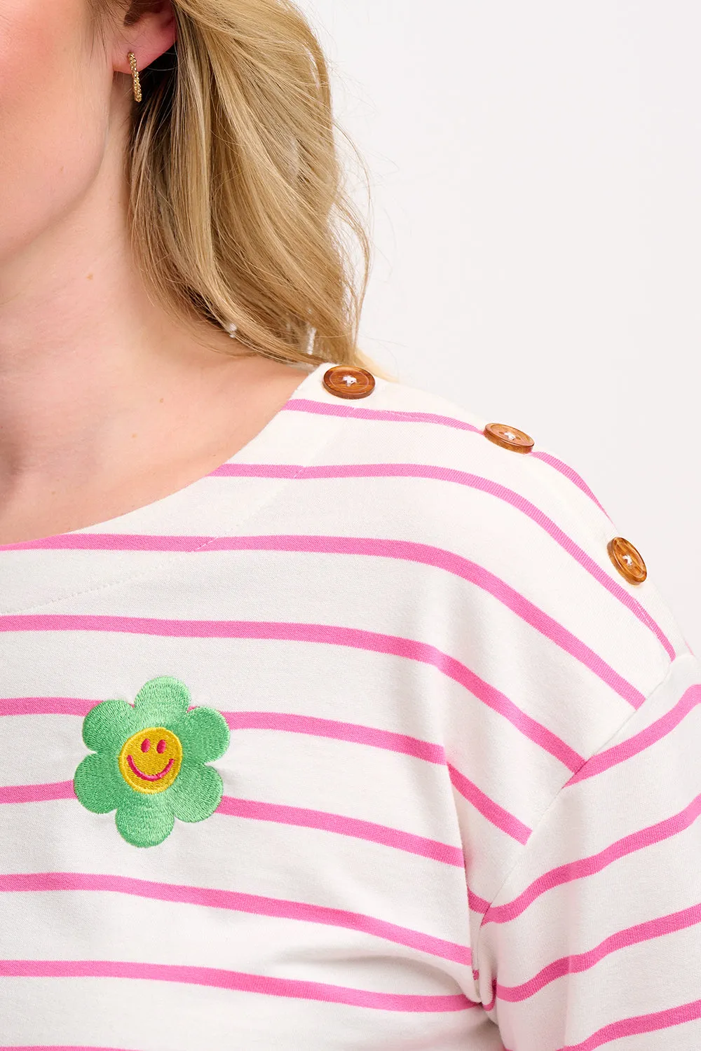 Celine Breton Top - Off-White/Pink. Smiley Flower