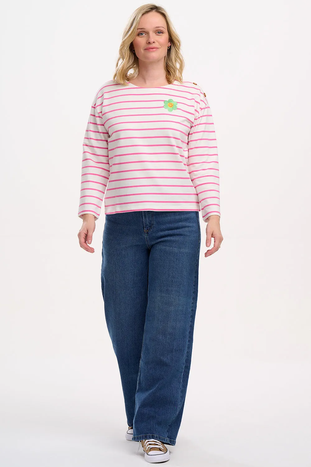Celine Breton Top - Off-White/Pink. Smiley Flower