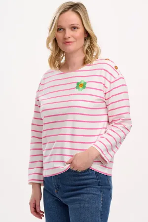 Celine Breton Top - Off-White/Pink. Smiley Flower