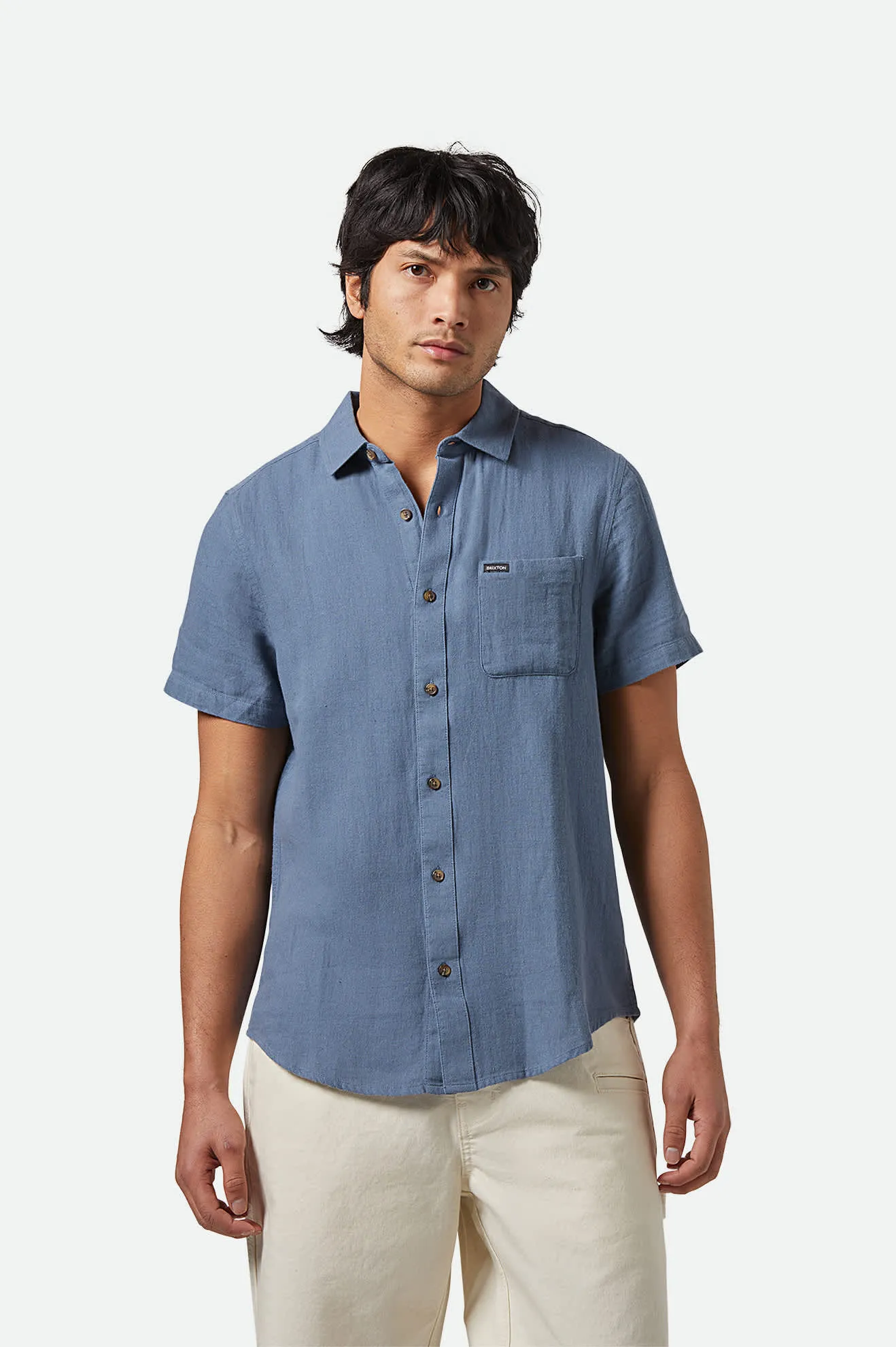 Charter Organic Cotton Linen Blend S/S Shirt - Azure Blue