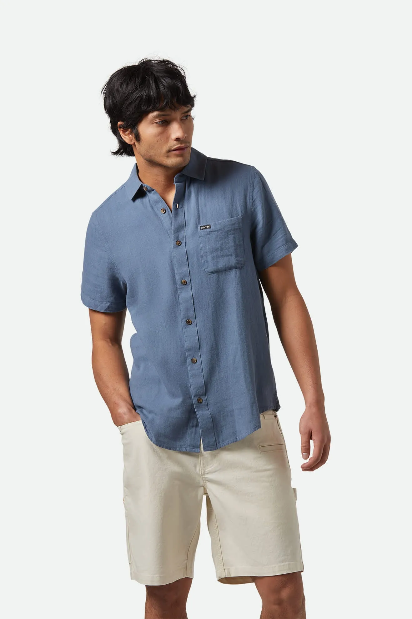 Charter Organic Cotton Linen Blend S/S Shirt - Azure Blue