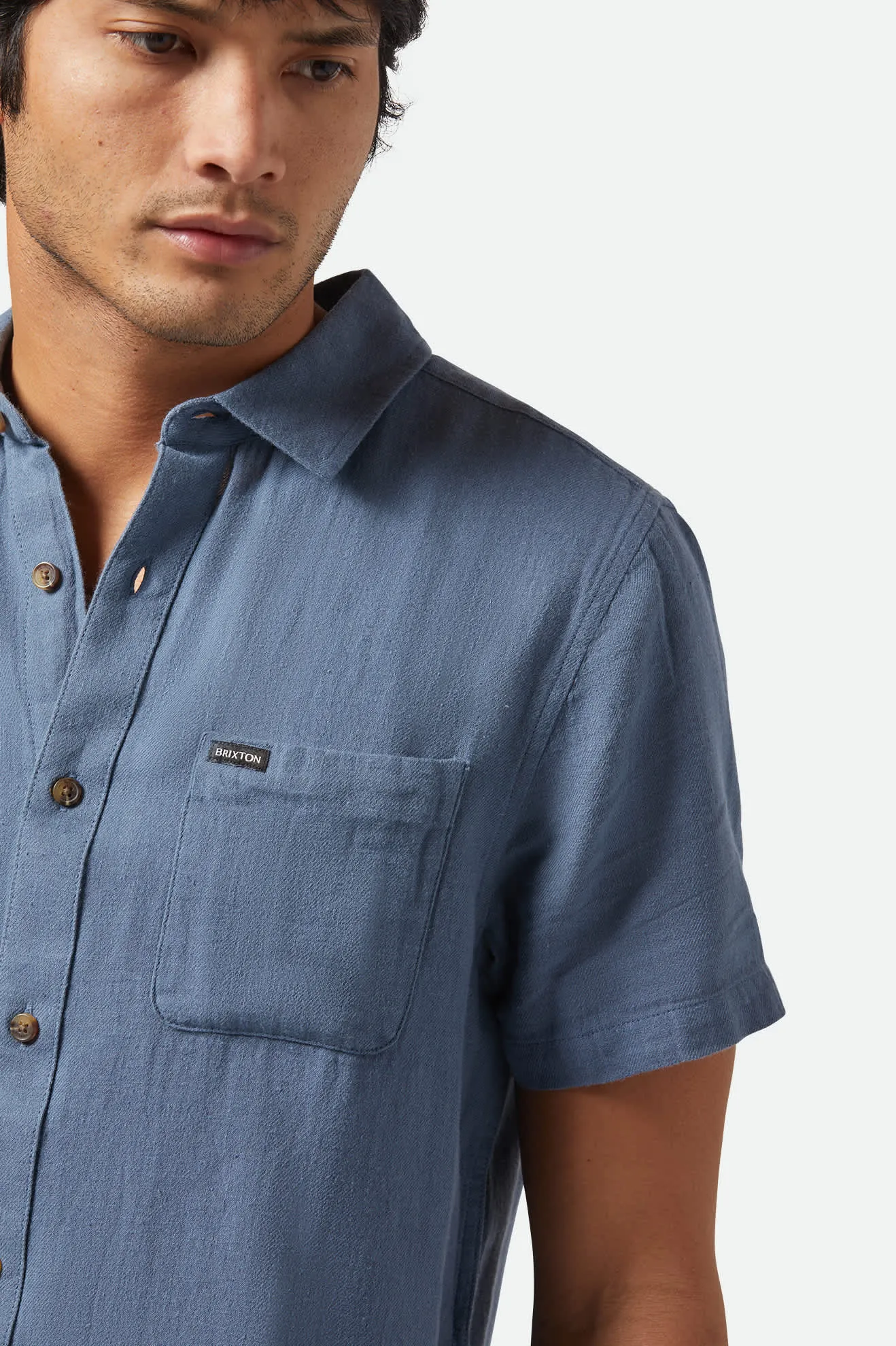Charter Organic Cotton Linen Blend S/S Shirt - Azure Blue
