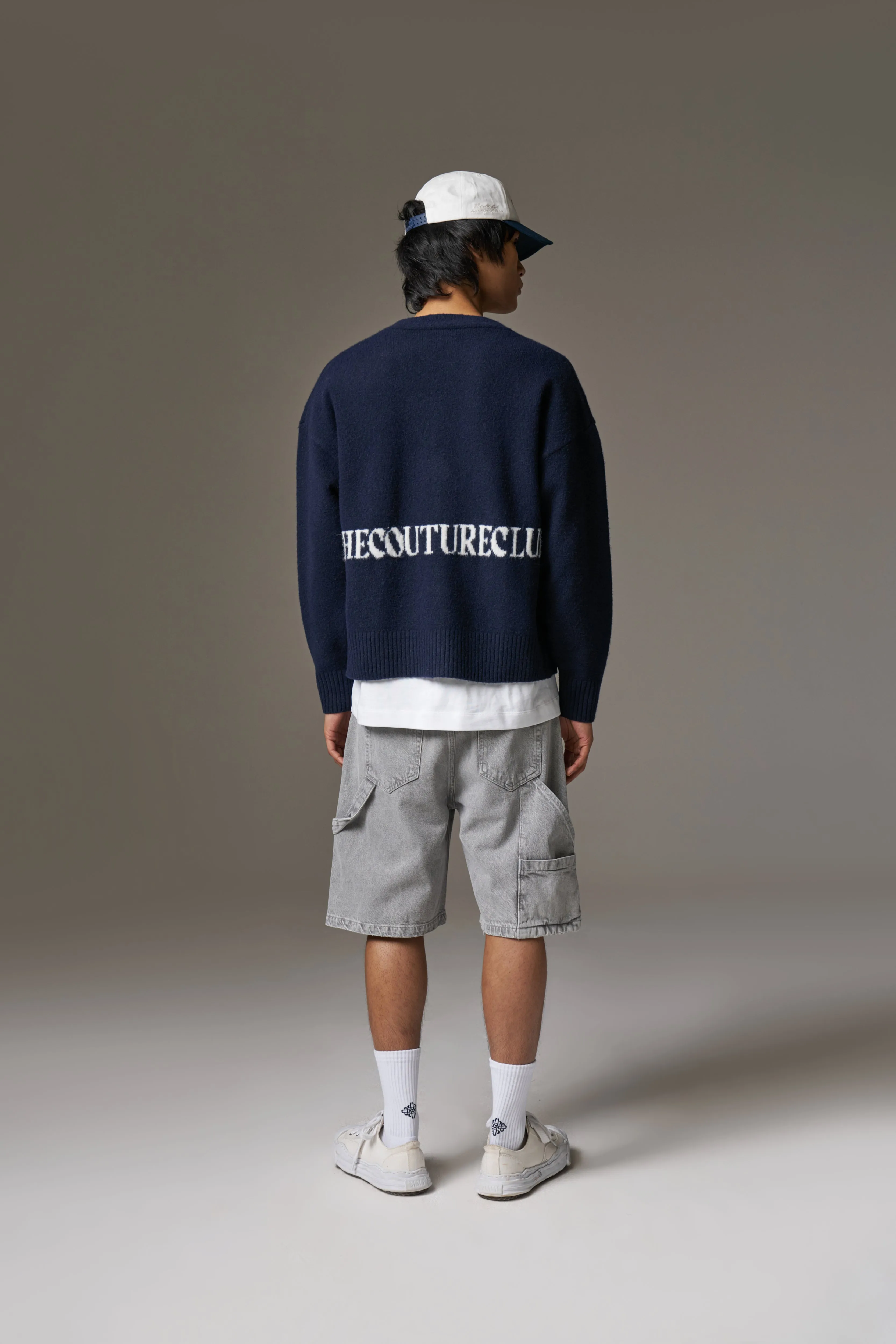 COPYRIGHT BRUSHED KNIT CARDIGAN - NAVY