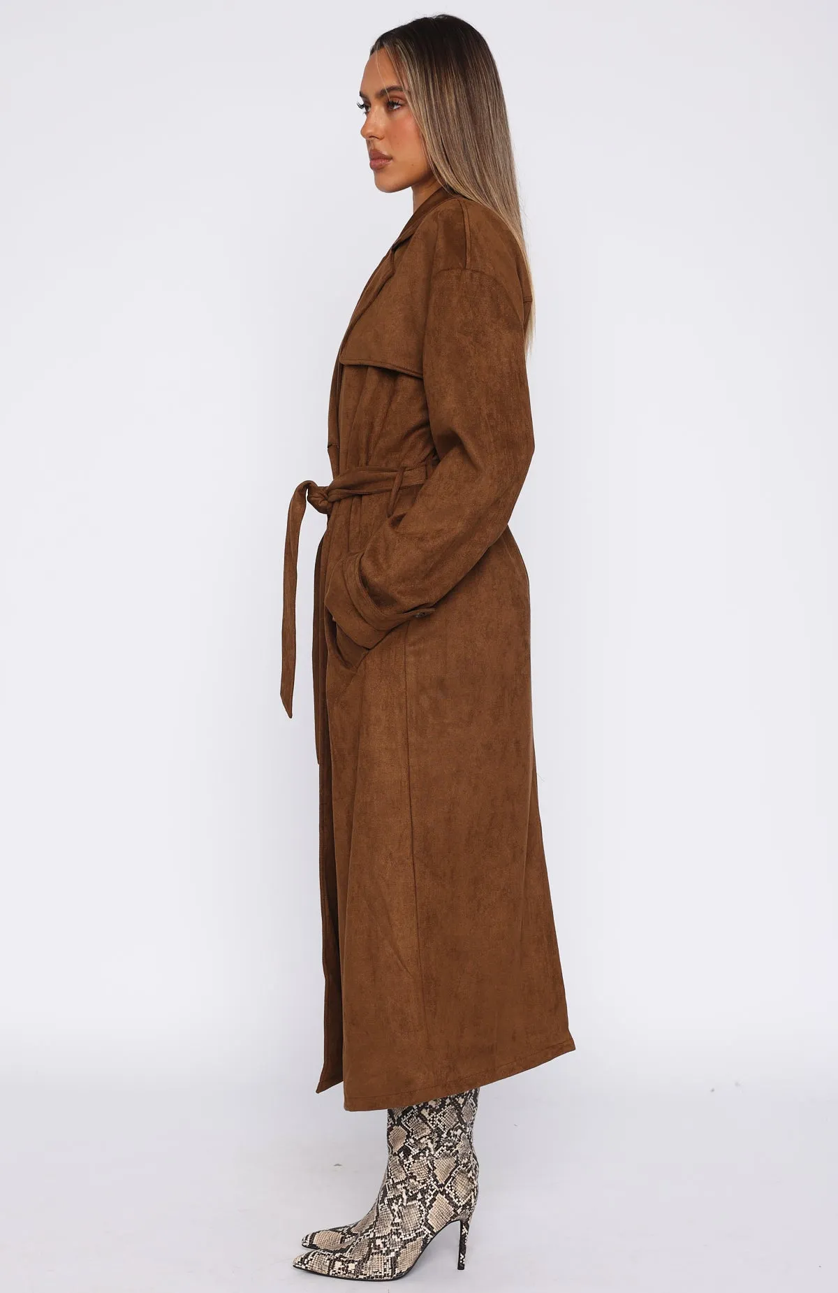 Crowned Chaos Faux Suede Trench Almond