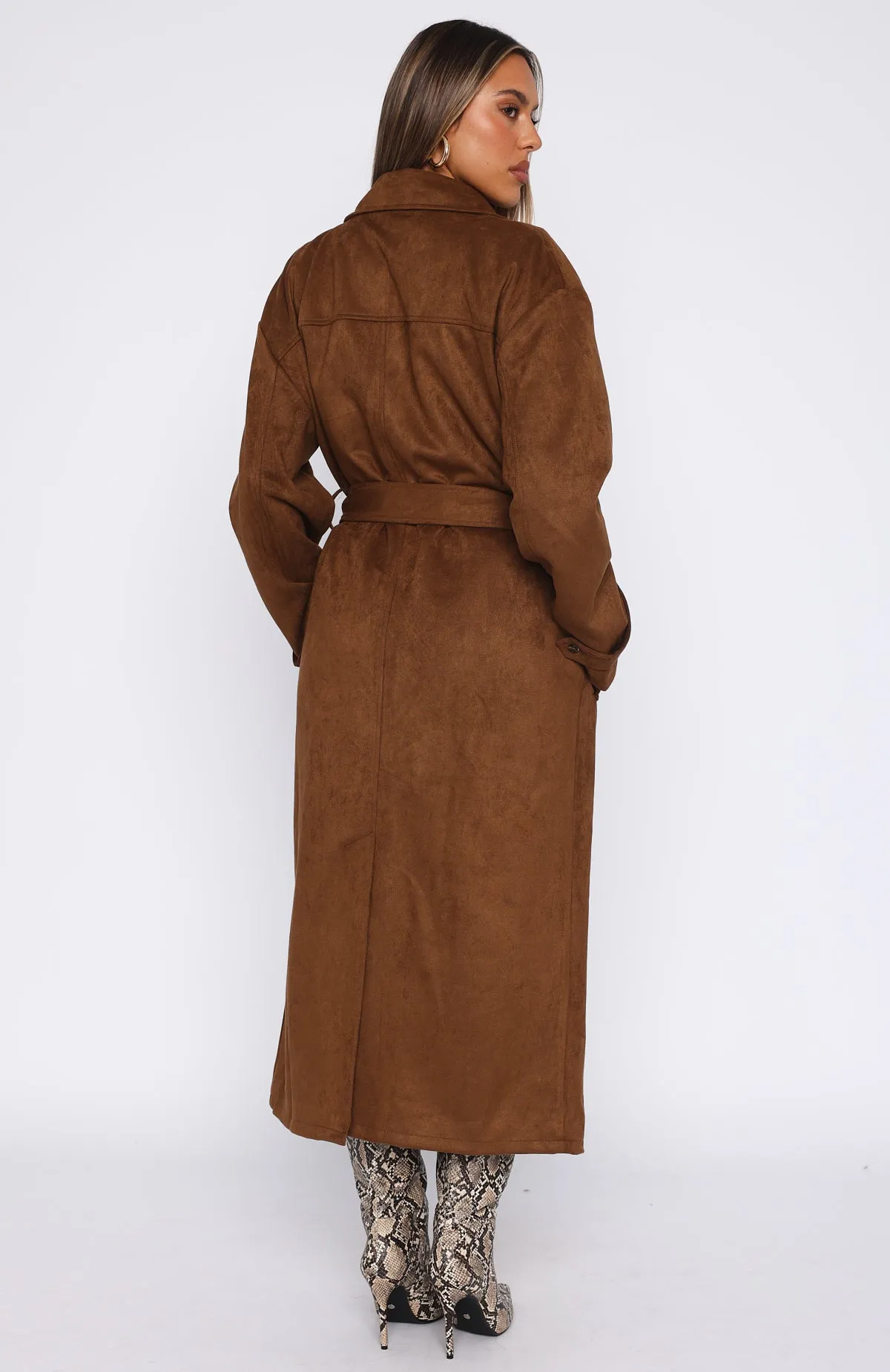 Crowned Chaos Faux Suede Trench Almond