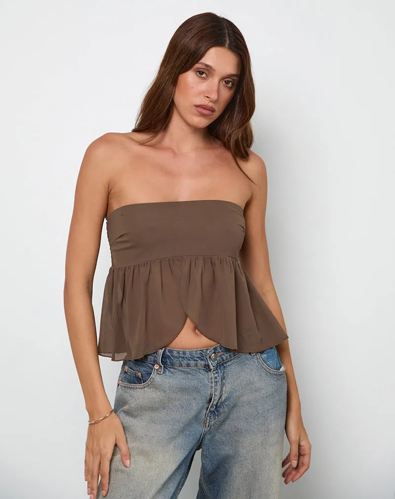 Desir Bandeau Top in Chiffon Coffee