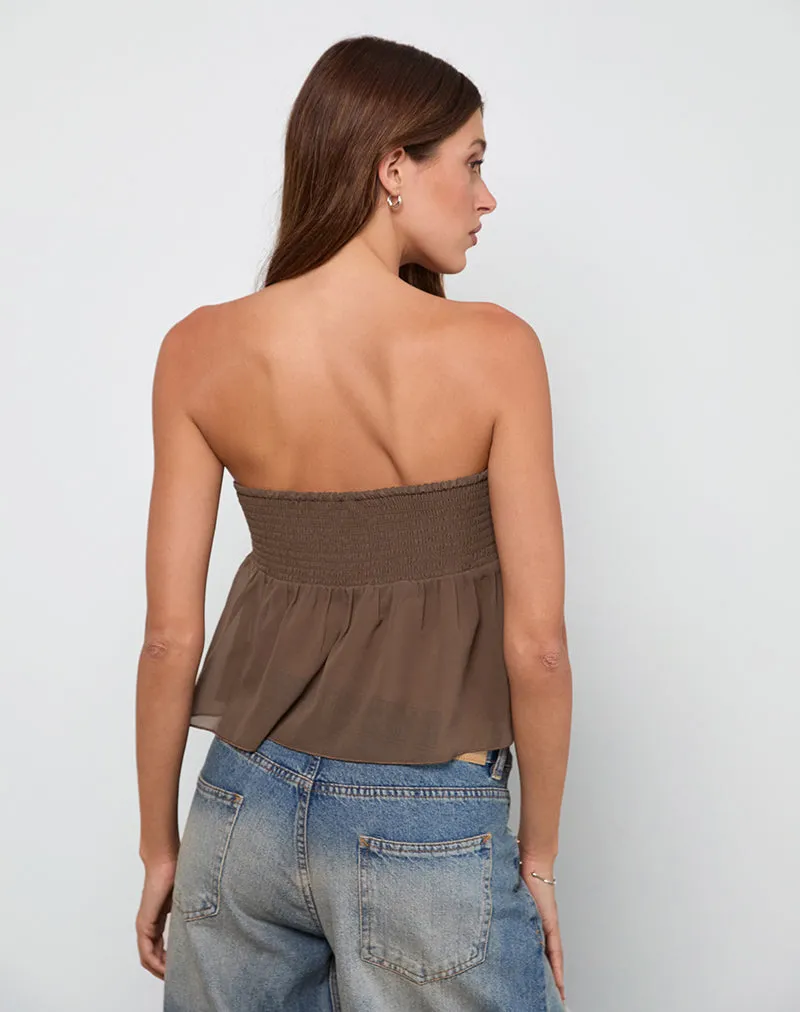 Desir Bandeau Top in Chiffon Coffee