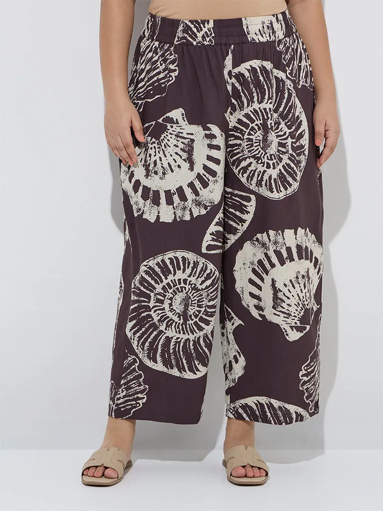 Diza Dark Brown Sea-Shell Design Ethnic Pants