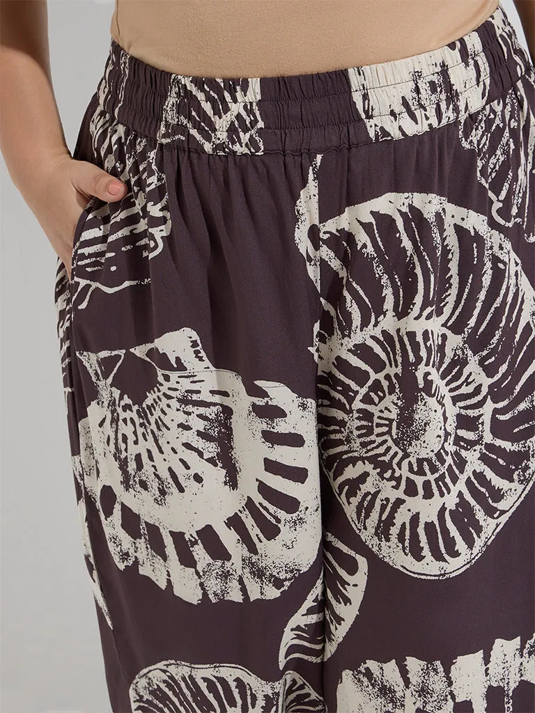 Diza Dark Brown Sea-Shell Design Ethnic Pants