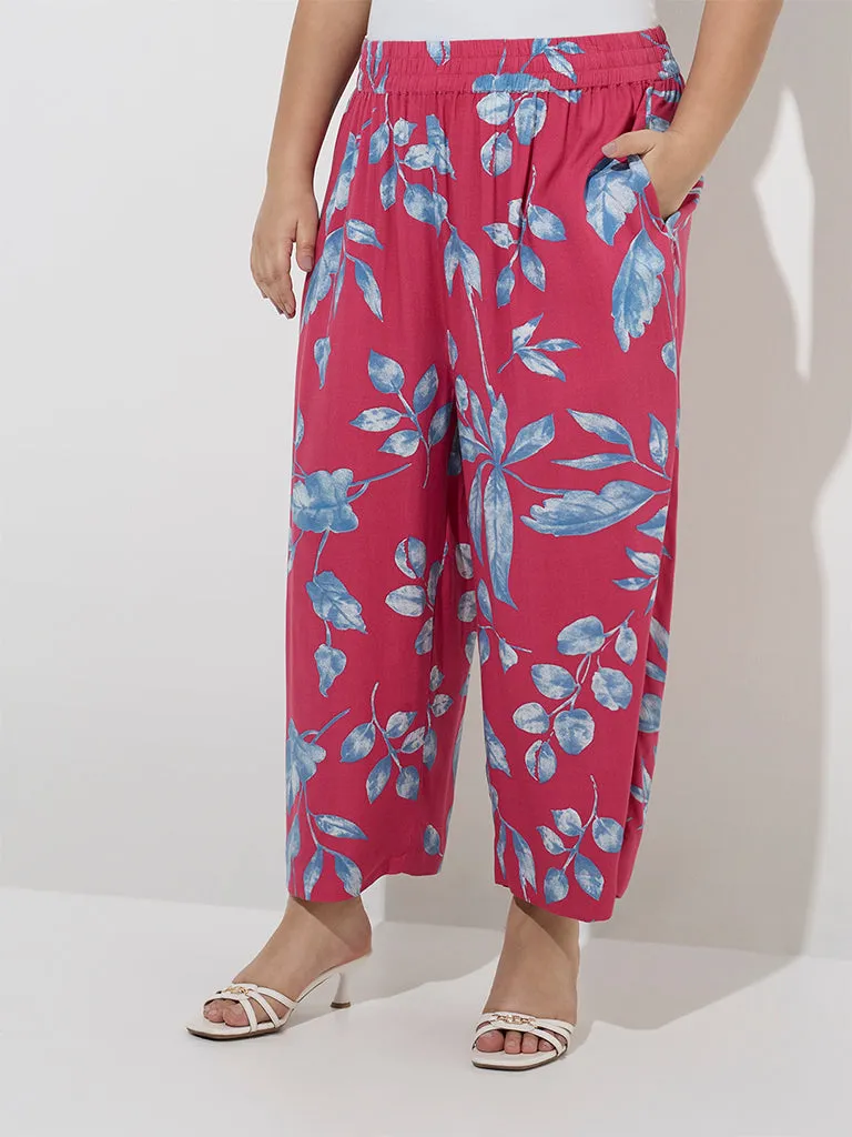 Diza Magenta Botanical Design Ethnic Pants