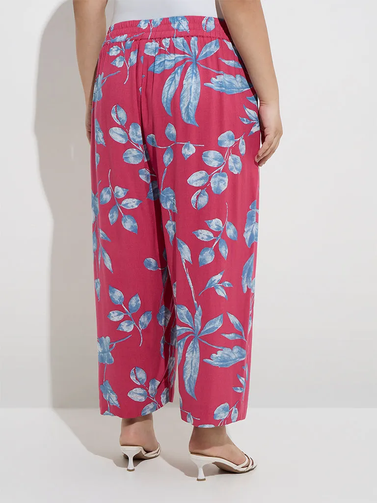Diza Magenta Botanical Design Ethnic Pants