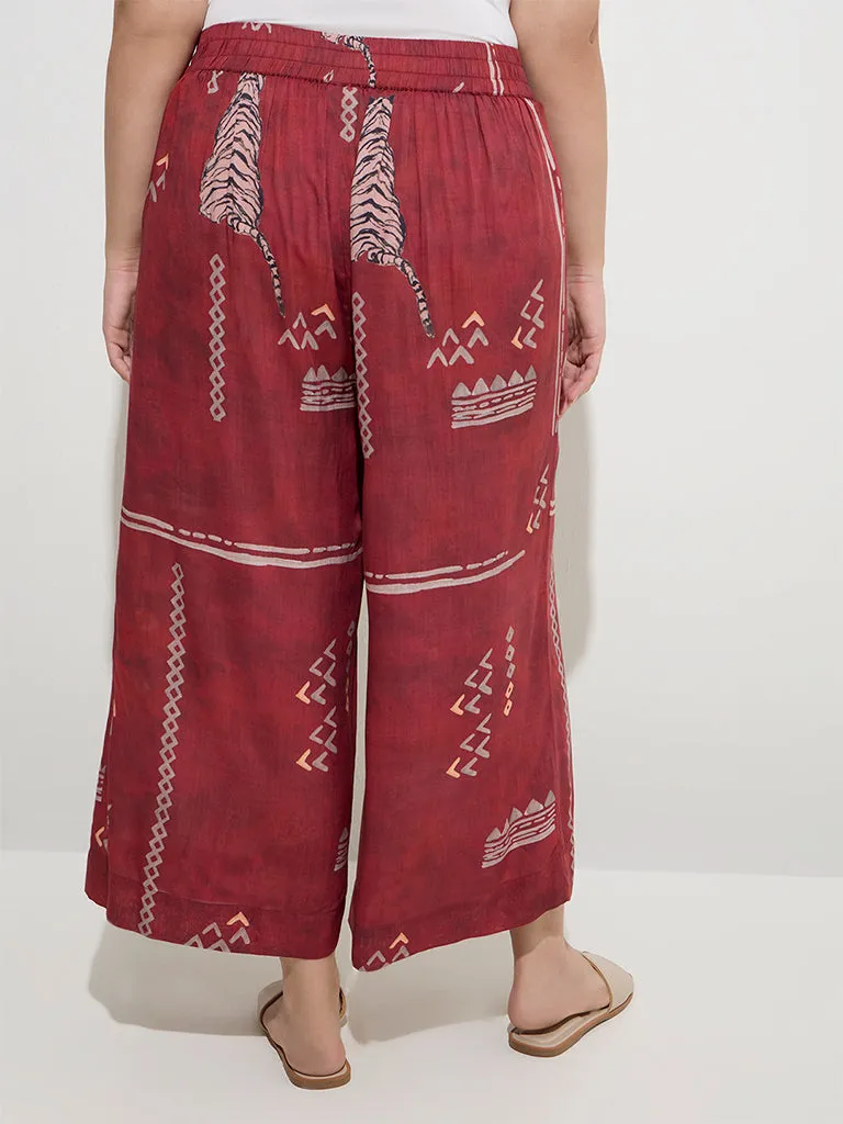 Diza Red Tribal-Inspired Palazzos