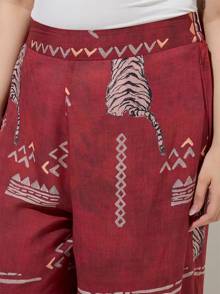 Diza Red Tribal-Inspired Palazzos