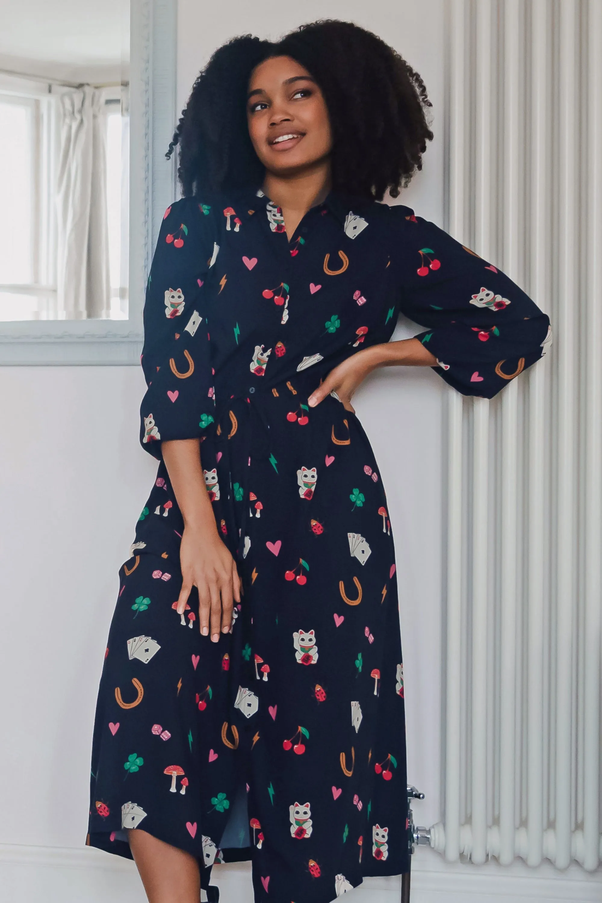 Dottie Maxi Shirt Dress - Black. Lucky Charms