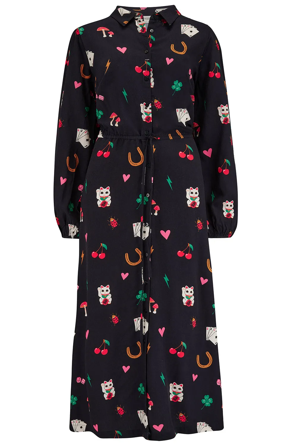 Dottie Maxi Shirt Dress - Black. Lucky Charms