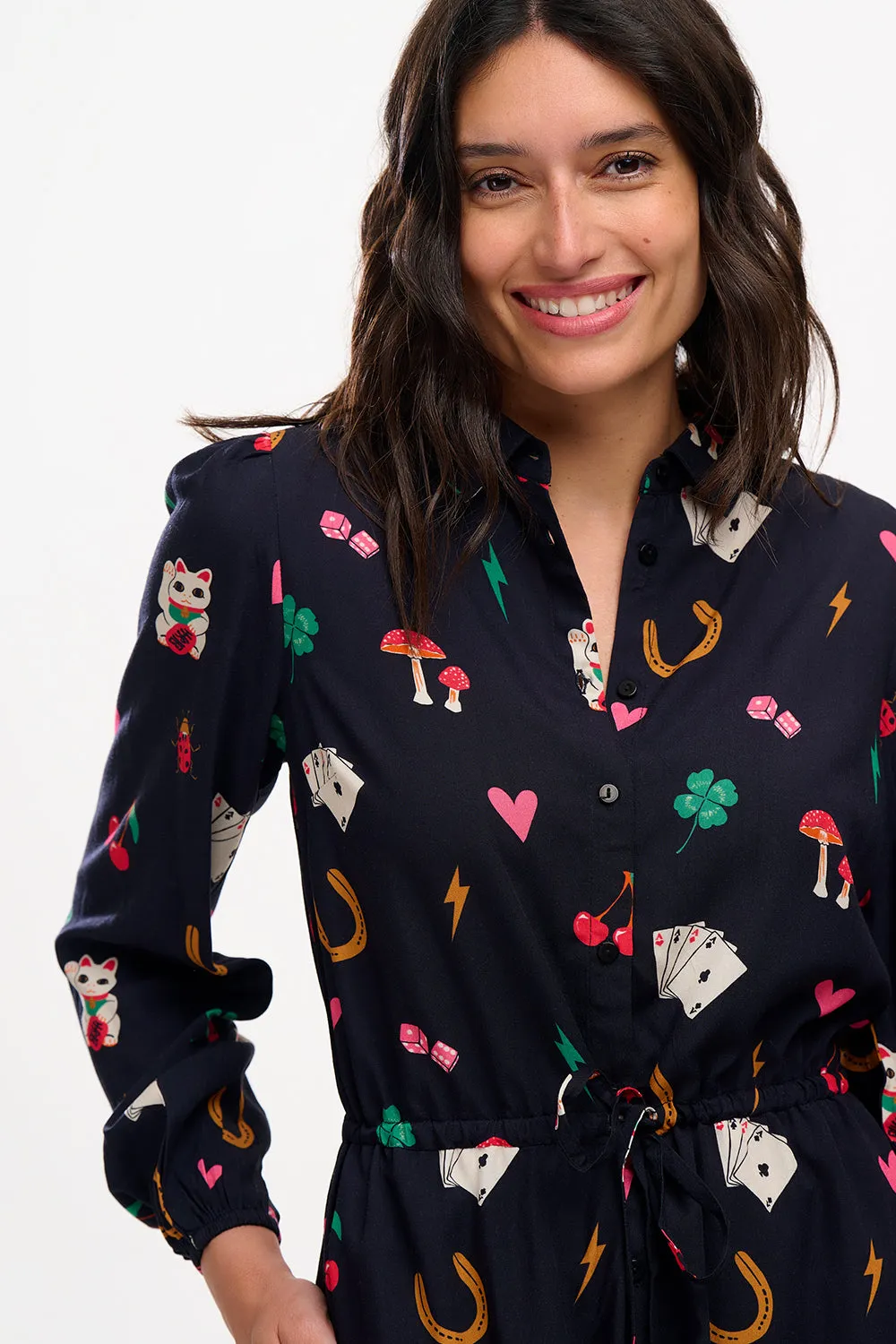 Dottie Maxi Shirt Dress - Black. Lucky Charms
