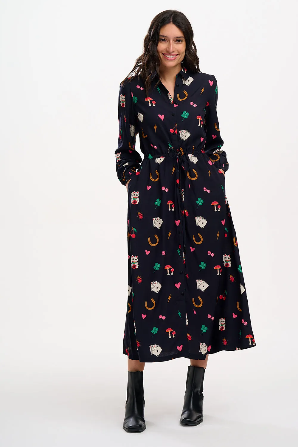 Dottie Maxi Shirt Dress - Black. Lucky Charms