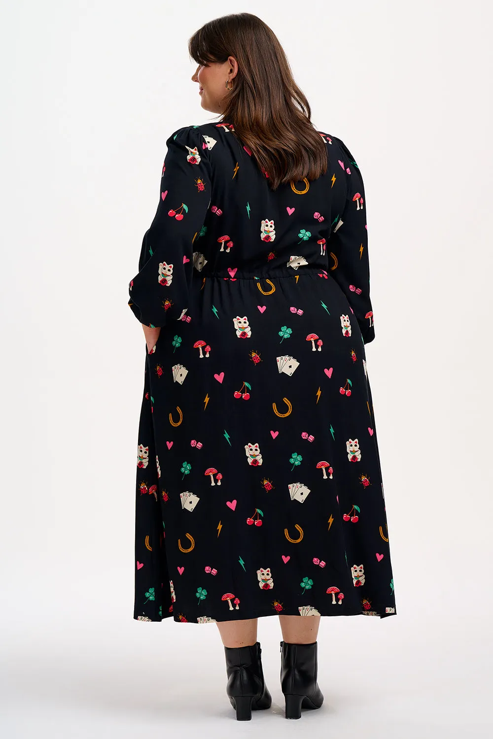 Dottie Maxi Shirt Dress - Black. Lucky Charms
